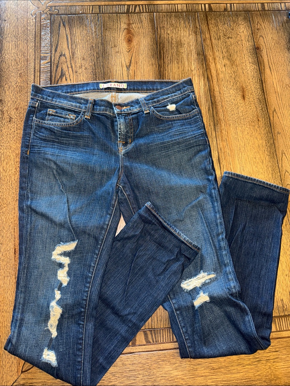 J Brand Dark Blue Distressed Skinny Jeans